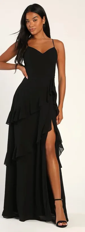 LULU’S Blessed with Beauty Black Ruffled Sleeveless Maxi Dress thumbnail 1