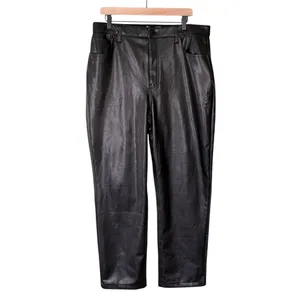 Abercrombie & Fitch The 90s Straight Ultra High Rise Vegan Leather Black Size 33 thumbnail 4