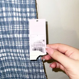 Wild Fable gingham smocked slate blue white mini summer dress w/ ruffle details thumbnail 4