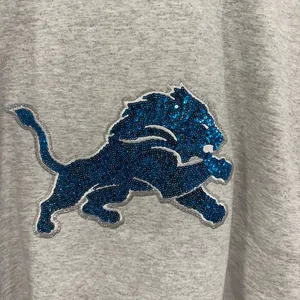 Detroit Lions sweater!! NFL Gray Sweatshirt with blue sequin glitter lions logo! thumbnail 2