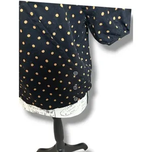 Madewell Corduroy Puff Sleeve Black Brown Polka Dot Faux Wrap V-Neck Top Medium thumbnail 3