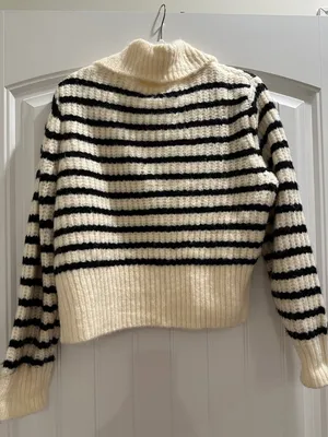 Universal Threads Cream & Black Striped Zip Cardigan thumbnail 2