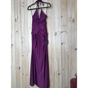 NWT Lulus Zaniya Plum Ruched Halter Maxi Dress Bridesmaid Gala Banquet Size M thumbnail 2