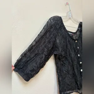 Self Esteem L Whimsigoth Black Lace Crop Top Romantic Goth Tie Front thumbnail 5