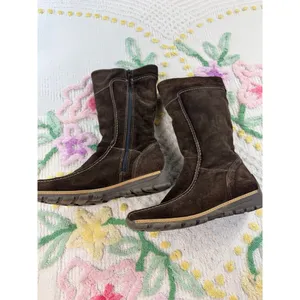 Made in Italy vtgBrown Suede leatherMid Calf Boots Side Zip Lug Sole‎ Size 39 thumbnail 2