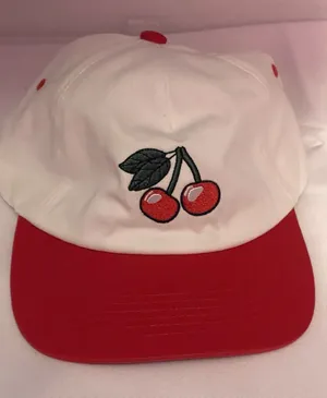 Cherry Embroidered Patch Brushed‎ Cotton Unstructured Baseball Cap White thumbnail 1