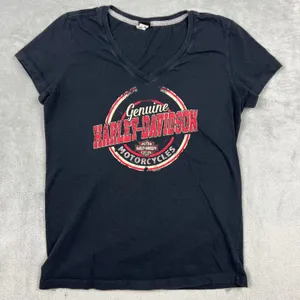 Harley Davidson Women Large V Neck Short Sleeve Graphic T‎ Cotton 2016 Authentic thumbnail 1