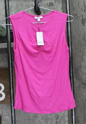 NWT Bar III Womens Petite Cutout Ribbed Sleeveless Shirt Top Pinkadelic Pink XL thumbnail 1