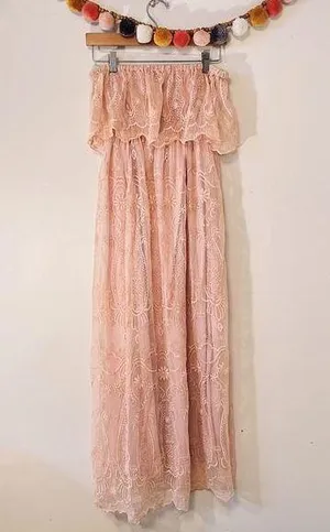 Forever 21 Strapless Pink Maxi Dress size Small thumbnail 1