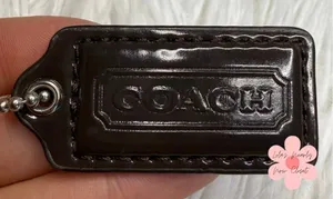1.5" COACH Patent Leather Brown Fob Bag Charm Hang tag Hangtag thumbnail 1