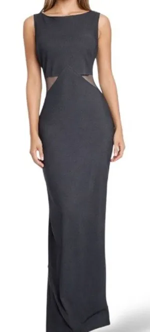 Vintage Black Mesh Cutout Maxi Dress Sleeveless Bodycon Column Gown Minimalist‎ thumbnail 1