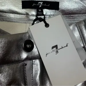 7 For All Mankind Silver Metallic Coated Straight‎ Leg Pants Size Medium NWT thumbnail 12
