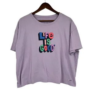 Life is Good Women Short Sleeve Boxy Crusher Tee Freestyle light Purple size XL thumbnail 1