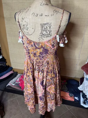 Grace & Lace Boho Paisley Cold Shoulder Mini Dress XS Lace Trim Rayon thumbnail 5