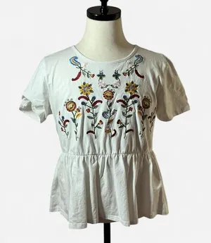 Journey Five White Floral Embroidered Peplum Tunic Top‎ Boho thumbnail 1