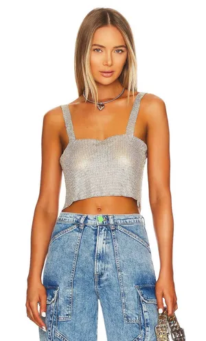 NWT Superdown Mackenzie Rhinestone Chainmail Sleeveless Adjustable Crop Top thumbnail 1