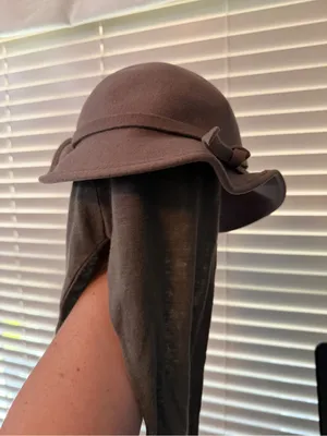 Vintage Michael Howard Chocolate Brown Felt Floppy wool Hat with Draped Scarf thumbnail 2