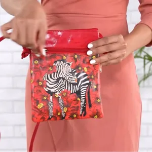 VIVID‎ by SUKRITI Red Zebra Pattern Hand Painted Genuine Leather Crossbody Bag thumbnail 4