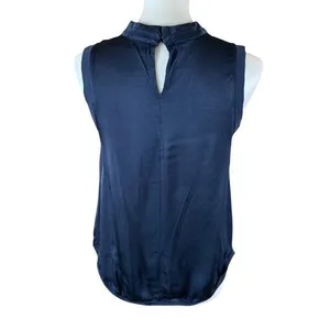 Fate Navy Blue Satin Tank M High Neck Pocket Detail Minimalist Sleek Workwear thumbnail 3