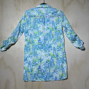 Lilly Pulitzer Lighthouse Print Tunic Top XS Blue Green Coastal Beach‎ thumbnail 7