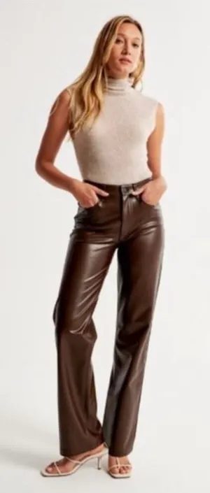 Abercrombie & Fitch The 90s Straight Ultra High Rise Brown Leather thumbnail 1