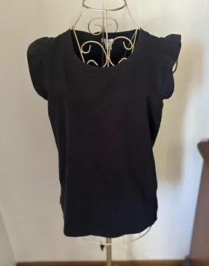 J.Crew Factory Black Ruffle Flutter Sleeve Top Black Size XS Style G7284 thumbnail 1