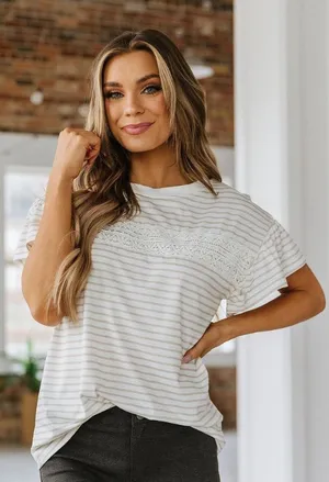 Boutique Ruffle Sleeve Striped Top thumbnail 1