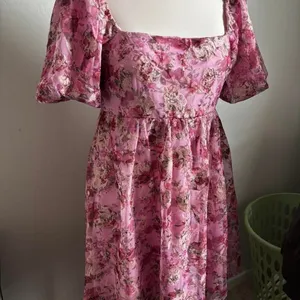 Floral Embroidered Mesh Mini Dress Pink Puff Sleeve Coquette Audrey Parks M thumbnail 1