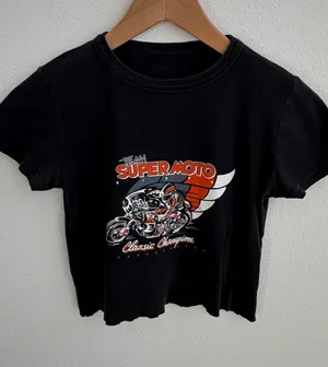 Brandy Melville J.Galt Super Moto Graphic Baby Tee Black Cropped Top One Size thumbnail 1