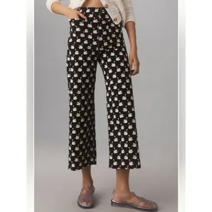 Anthropologie Maeve Colette High Rise Wide Leg Crop Pants in Magic Fabric thumbnail 2