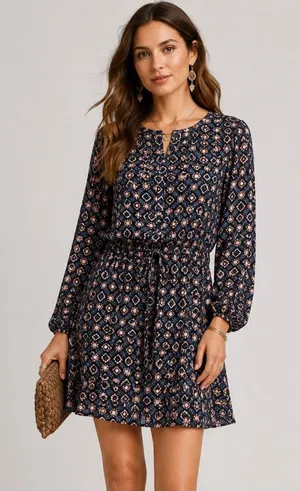 "Loft" Multicolor Geometric Long Sleeves Shirttail Dress Size: Xl thumbnail 1