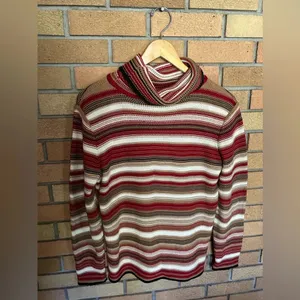 Vintage Talbots Striped Ribbed Knit Turtleneck Sweater Long Sleeve Size Medium thumbnail 4