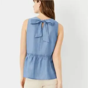 Ann Taylor Chambray Bow Tie Back Peplum Sleeveless Top Blouse Size Small thumbnail 2