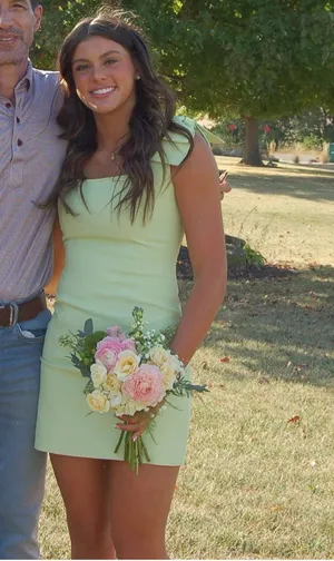 green mini dress bow sleeve thumbnail 2