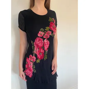 Vintage Tiered Black Mesh Lettuce Trim Floral Sparkly Maxi Dress thumbnail 3