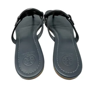 Tory Burch Miller Sandal Gray Leather Thong Flat Logo Size 7.5 thumbnail 4