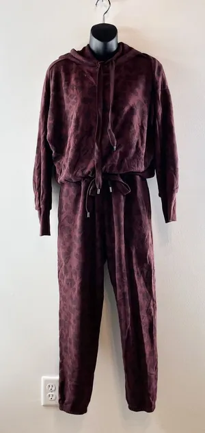 SAGE Collective Hoodie Sweatshirt Matching Jogger Sweatpants Leopard Maroon XS/S thumbnail 1