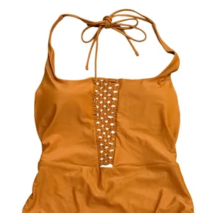Aerie orange rust macrame halter one-piece swimsuiT size M EUC thumbnail 2
