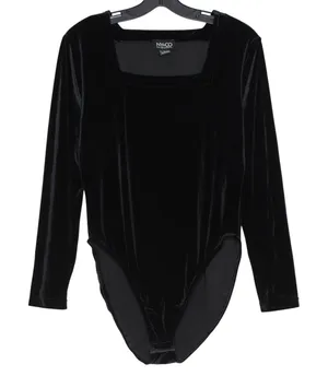 Velvet Bodysuit Whimsigoth Witchy Y2K Minimalist Ballet Square Neck Black Large thumbnail 1