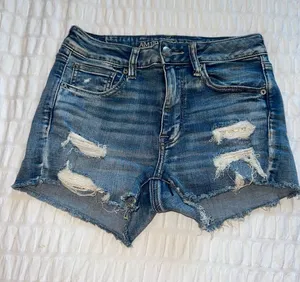 American Eagle Outfitters Distressed Dark Blue Denim Shorts thumbnail 1