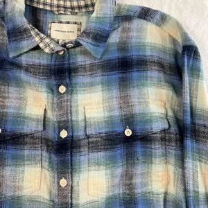 American Eagle Sz L‎ Light Flannel Shirt Cropped Boxy Oversized Plaid Button Up thumbnail 5