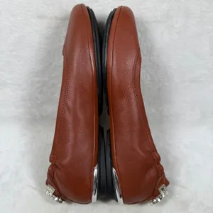 Soto Massini Milano Cognac Brown Leather Ballet Flats Silver Padlock Heel Sz9-10 thumbnail 8