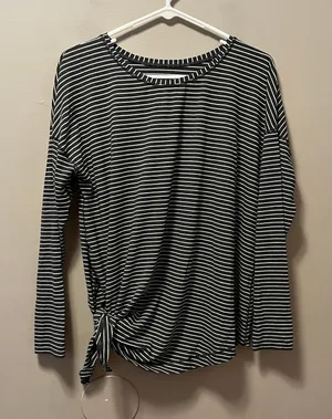 Lululemon To The Point Long Sleeve Modern Stripe Heathered‎ Black White Size 8 thumbnail 1