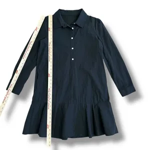 Black Cotton Collared Drop Waist Shirt Dress Women’s S Long‎ Sleeve Ruffle Hem thumbnail 5
