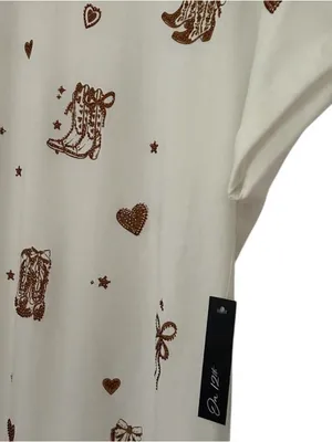 NWT..On 12th Small Western Cream Short Sleeve Top Bronze & Rhinestone Motif thumbnail 3