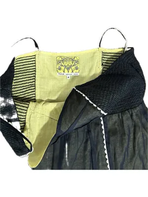 Anthropologie Floreat 4 Step By Step Dress Yellow Black Sundress Eyelet Smocked thumbnail 8