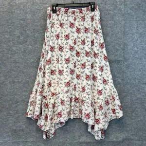 CHELSEA & VIOLET Skirt Large White Red Floral Tie Elastic Waist Handkerchief Hem thumbnail 11