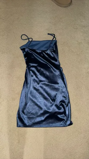 short blue satin Windsor dress thumbnail 3