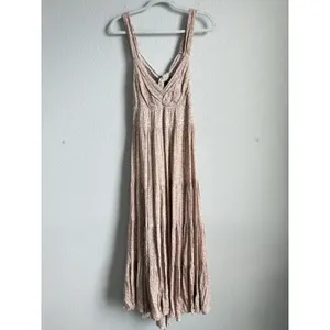 Dress Forum Los Angeles Neutral Pink Floral Tiered Boho Maxi Dress Large Cottage thumbnail 13