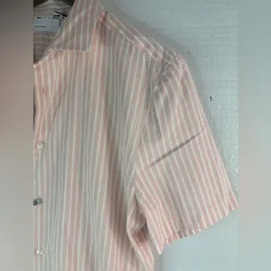 ASOS M Preppy Pastel Pink and White Striped Button Down Shirt thumbnail 3